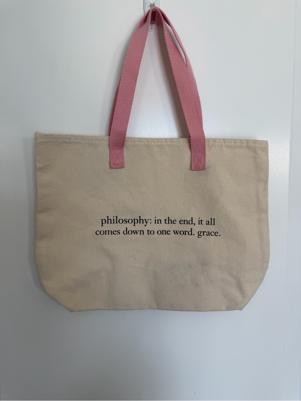 Philosophy Canvas Tote with Pink Web Handles